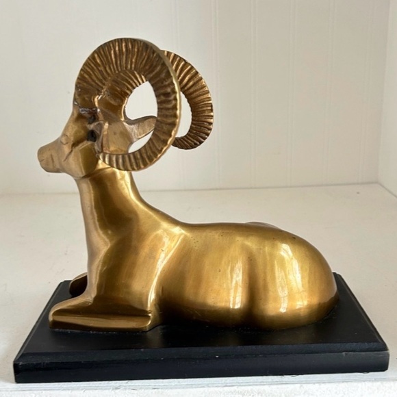 Vintage Midcentury Brass Big Horn Ram Gazelle Antelope Statue Sculpture - Picture 7 of 13